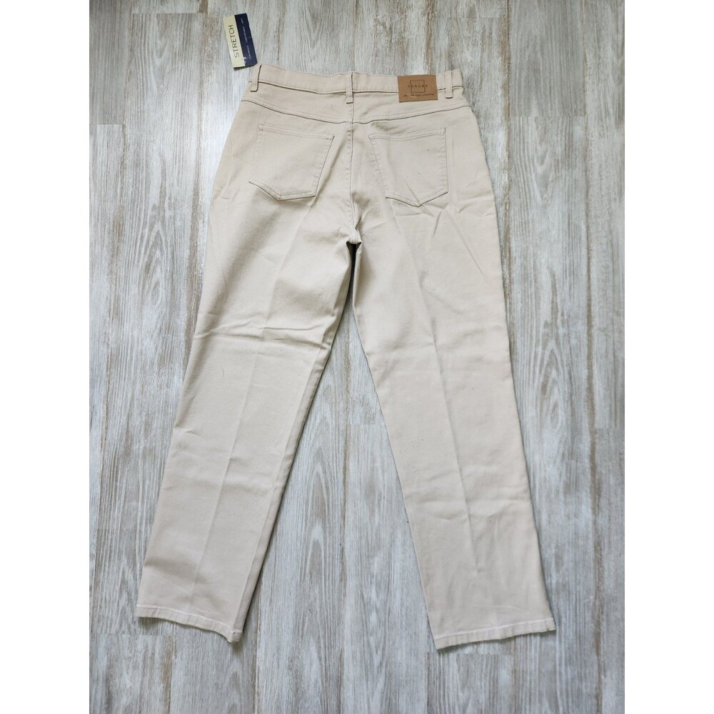 NWT Sonoma Stretch Pants Womens 16 Khaki High Waist Straight Leg Denim 5 Pocket - Picture 8 of 9